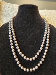 White House- Black Market Long Faux Blue/Grey Pearl Necklace