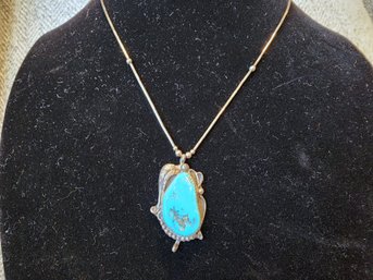 Native American Inspired Turquoise Stone And Sterling Necklace