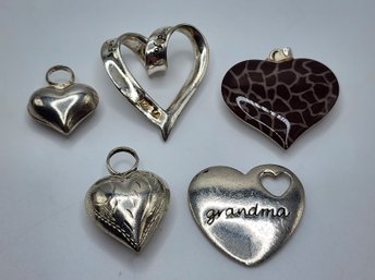 Lot Of 5 Sterling Silver Heart Pendants