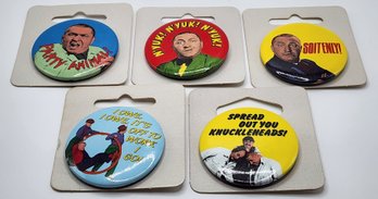 5 New Old Stock 3 Stooges Button Pins
