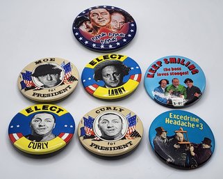 Lot Of 7 Vintage 3 Stooges Button Pins