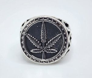 Novelty Marijuana Leaf Ring In Silvertone