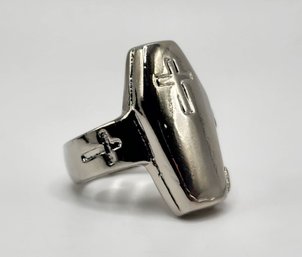 Novelty Coffin Ring In Silvertone