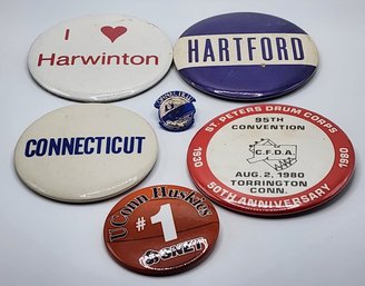 Lot Of 6 Vintage Connecticut Button Pins