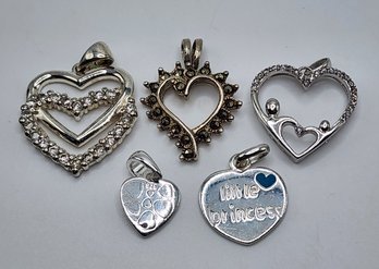 Lot Of 5 Beautiful Sterling Silver Heart Pendants