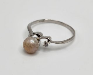 Sterling Ring With CZ & Faux Pearl
