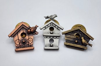 3 Vintage Birdhouse Pins