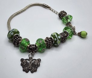 Vintage Green Beaded Charm Bracelet