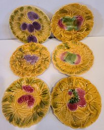 Six (6) Vintage Sarreguemines, France Majolica Fruit Salad Plates 7.5'  - Excellent Condition!!