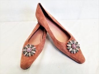 Women's UNISA Pink Suede Jeweled Cluster Pointed Toe Flats Size 7.5