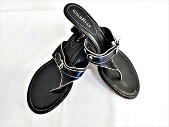 Women's Black Leather COLE HAAN Kitten Heel Sandals Size 7.5