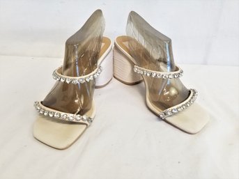 Women's DOLCE VITA Ivory 'natie' Rhinestone Slide Sandal With Block Heel Size 9