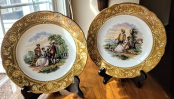 Pair Of Gold Rimmed Prattware English Porcelain Plates