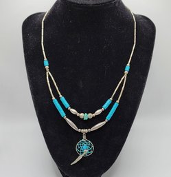 Beautiful Vintage Turquoise Color Dream Catcher Necklace