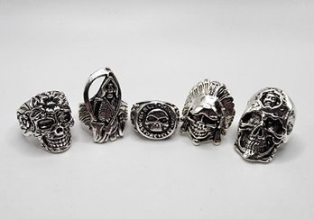 Lot Of 5 Men's Novelty Skull Rings