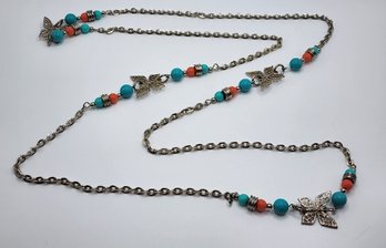Vintage Costume Butterfly Beaded Necklace
