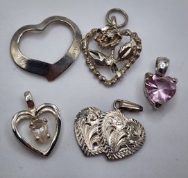 Lot Of Vintage Sterling Heart Pendants