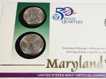 2000 P & D First Day Cover 'Maryland' State Quarters Set UNC
