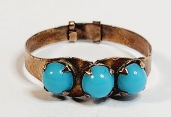 Vintage Handmade Copper  Very Small Turquoise Ring