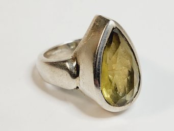 Vintage Yellow Citrine Stone Solid Sterling Silver Heavy Ring
