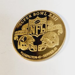 Super Bowl XXII  1988 NFL -  Gold Plated  Flip Coin - Washington Redskins Vs Denver Broncos