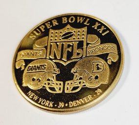 Super Bowl XXI  1987 NFL -  Gold Plated  Flip Coin - New York Giants Vs Denver Broncos