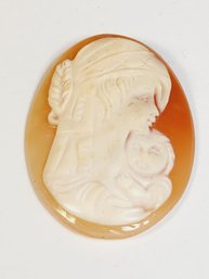 Unique Mother And Child Oval Shape Vintage Carved Cameo Shell Loose