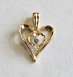 14K Yellow Gold Double Heart Diamond Necklace