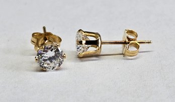 14k Yellow Gold Cz Stud Earrings Post Backs 5MM Stones