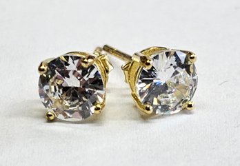 Sterling Silver CZ Stud Earrings Gold Plated 6MM Stones