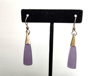 Periwinkle Seaglass And Silver Tone Long Drop Earrings