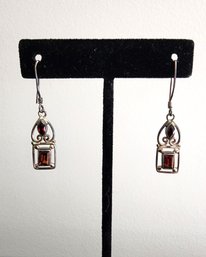 Garnet Gemstone And Sterling Dangle Earrings