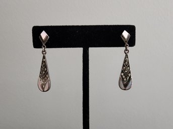 Teardrop Mother Of Pearl And Marcasite Sterling Silver Earrings