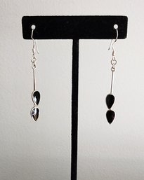 Onyx And Sterling Tear Drop Earrings