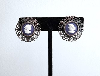 Vintage Cameo Clip On Earrings