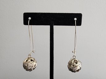 Silvertone Yarn Ball Dangle Earrings