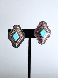 Turquoise And Sterling Southwestern Inspired Earrings