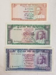 1964 & 1965 India $2, $10 & $50 Rupee Banknotes