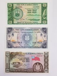 1967 Western Samoa One, Two & Ten Tala Banknotes - Uncirculated