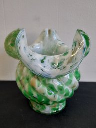 Green And White Splattered Glass Vase