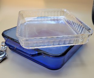 Bakeware Pair. 1 From France And 1 Anchor Hocking (Blue) -          -          -         -       - Loc:KitCab2