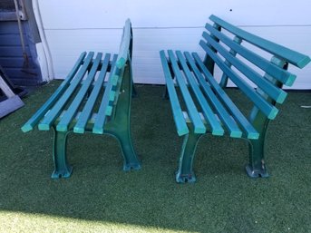 Pair Of Green Plastic Park Benches - 59' Long