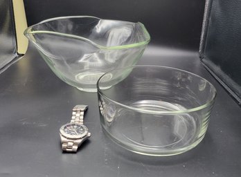 Pair Of Clear Glass Bowls.      -              -                -                -            -   Loc:KCab2