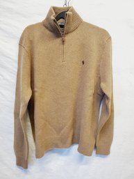 Men's Polo By Ralph Lauren Tan Knit Quarter Zip Lambs Wool Sweater Size XL (Tote 1)