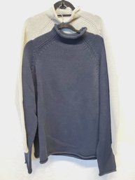 Two Men's J. Crew Chunky Knit Sweaters - Beige & Navy - Size Large (Tote 2)