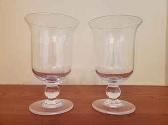 Pair Of Simon Pearce Signed Clear Glass Heartland Hurricane Candle Holder