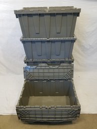 Five Gray Stackable Storage Bins With Attached Interlocking Tops