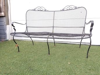 Vintage Black Wrought Iron Garden Patio Loveseat - Salterini ? Woodard?