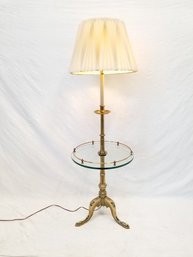 MCM  STIFFEL Tri-Leg Brass & Glass Table Floor Lamp With Pleated Shade