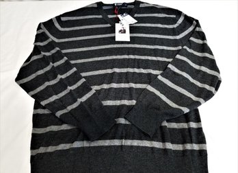 NEW Men's Cremieux Silk Blend Charcoal Striped V-neck Sweater Size XL